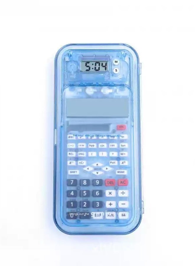 CTIFREE 82MS Scientific Calculator 7-in-1 Student Math Set, 240 Functions, 10+2 Digit Display, Advanced Scientific Calculator with Clock + Removable Pencil Case + Compass/Ruler/Pencil | Light Blue Transparent Storage | Complete School Exam Study Kit - Blue - Image 4