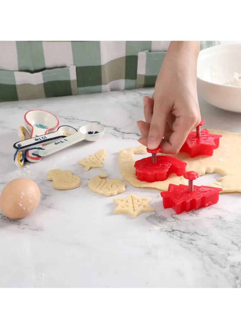 Christmas Magic 3D Cookie Cutters, Set of 4. Pressable Cutter Shapes with Santa Claus, Snowflake, Snowman and Christmas Tree, Plastic Baking Supplies for Fondant, Pastry. (Red) - Image 4