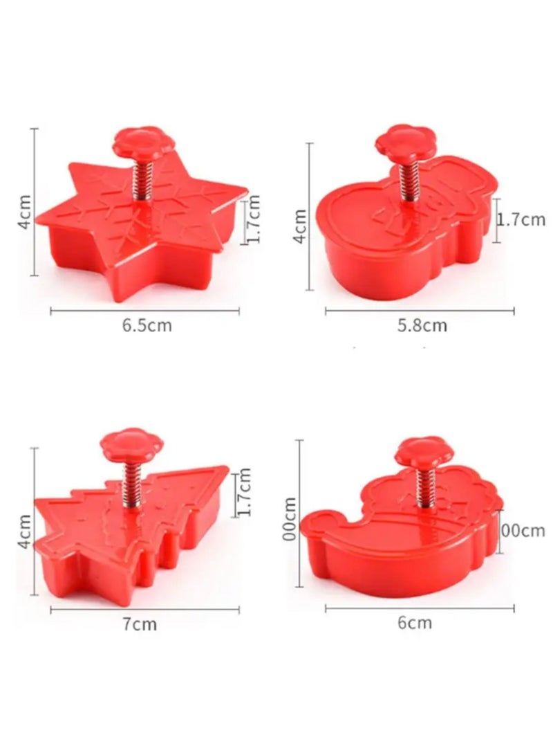 Christmas Magic 3D Cookie Cutters, Set of 4. Pressable Cutter Shapes with Santa Claus, Snowflake, Snowman and Christmas Tree, Plastic Baking Supplies for Fondant, Pastry. (Red) - Image 2
