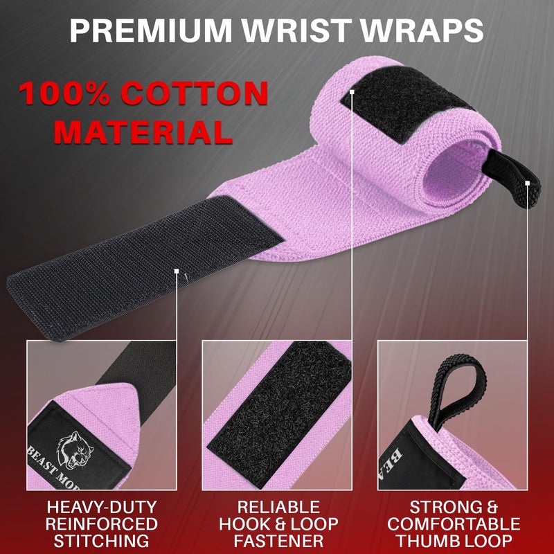 TECEUM Weightlifting Wrist Wraps with Thumb Loop â€“ Pink â€“ Beast Mode â€“ 18 inch â€“ Heavy-Duty Workout Wrist Support & Protection â€“ Ideal for Powerlifting, Strength Training, Bodybuilding - Image 3