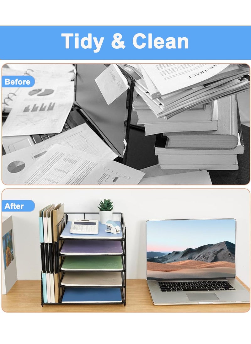 MarlaMall منظم مكتب مع حامل ملفات، منظم وإكسسوار مكتبي، صينية ورق بطبقات 5، منظمات ملفات شبكية للمكتب، تنظيم وتخزين للمدرسة، المنزل، المكتب (أسود) - Image 4
