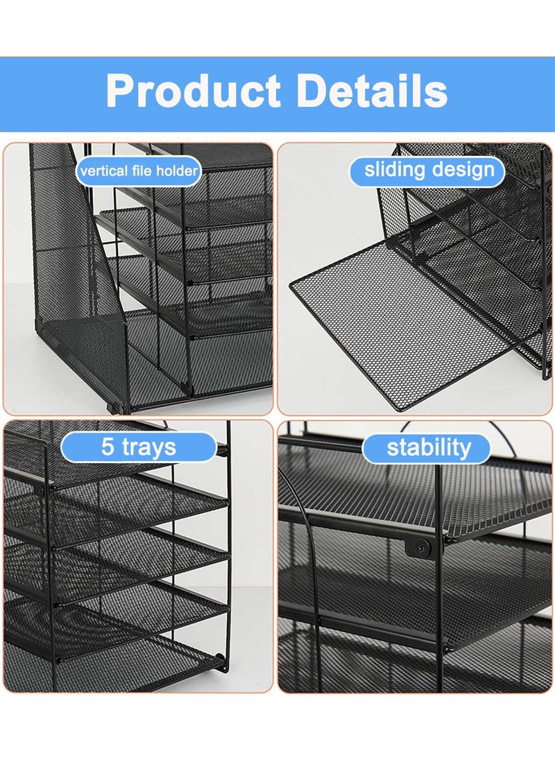 MarlaMall منظم مكتب مع حامل ملفات، منظم وإكسسوار مكتبي، صينية ورق بطبقات 5، منظمات ملفات شبكية للمكتب، تنظيم وتخزين للمدرسة، المنزل، المكتب (أسود) - Image 3