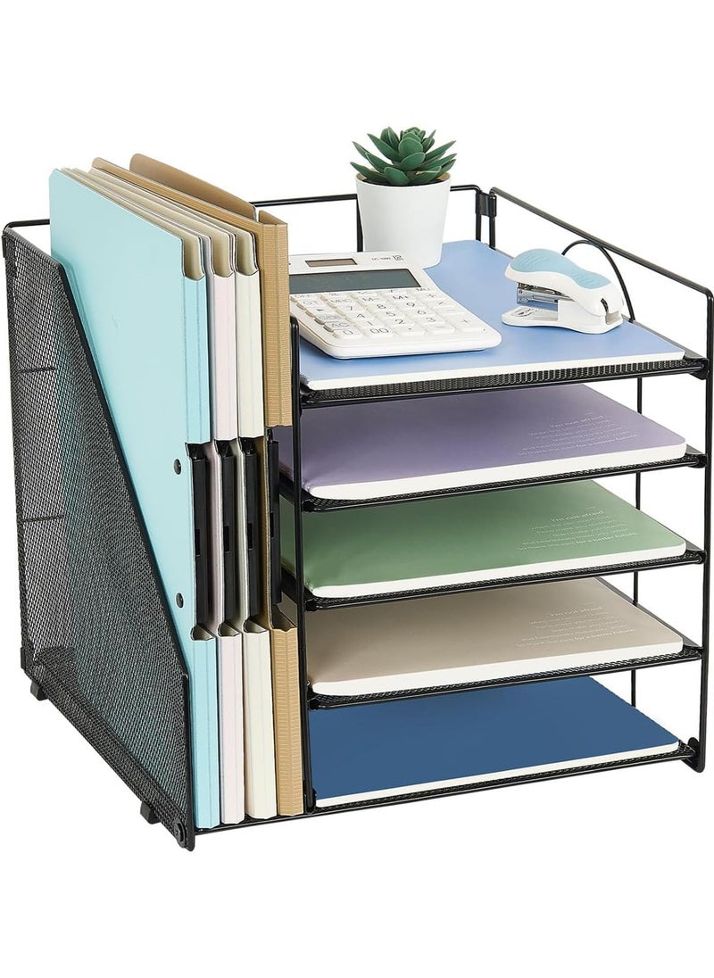 MarlaMall منظم مكتب مع حامل ملفات، منظم وإكسسوار مكتبي، صينية ورق بطبقات 5، منظمات ملفات شبكية للمكتب، تنظيم وتخزين للمدرسة، المنزل، المكتب (أسود) - Image 1