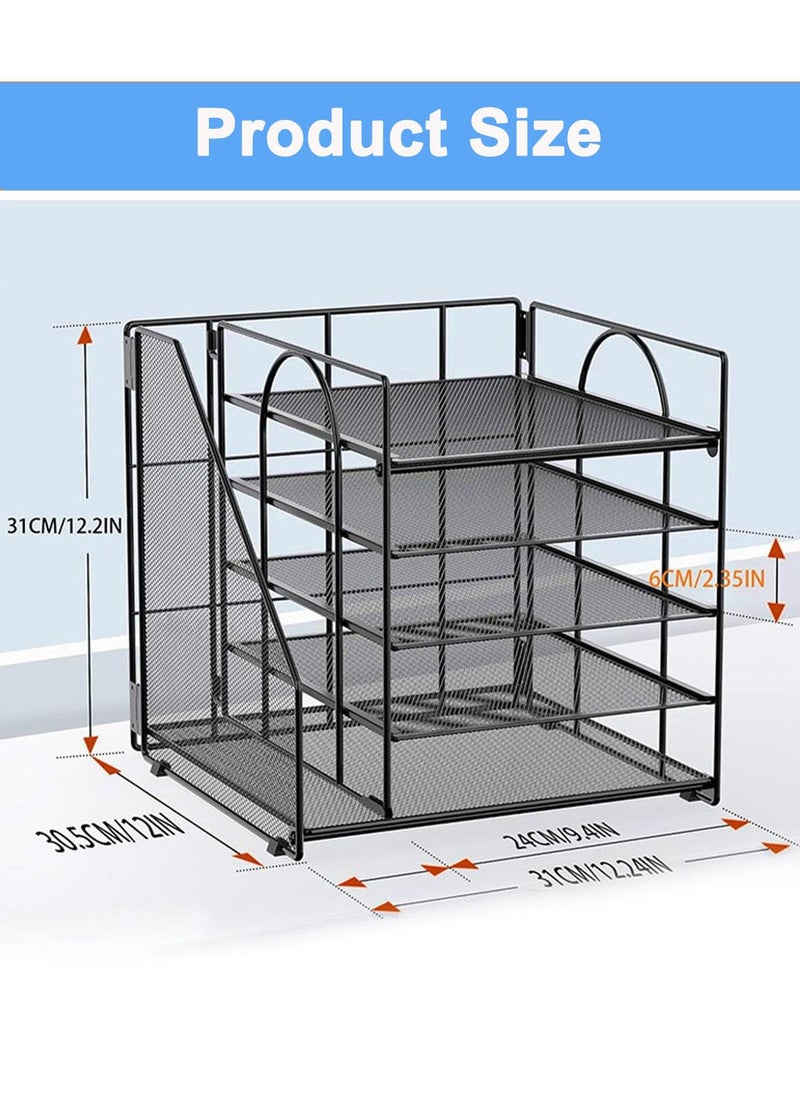 MarlaMall منظم مكتب مع حامل ملفات، منظم وإكسسوار مكتبي، صينية ورق بطبقات 5، منظمات ملفات شبكية للمكتب، تنظيم وتخزين للمدرسة، المنزل، المكتب (أسود) - Image 2
