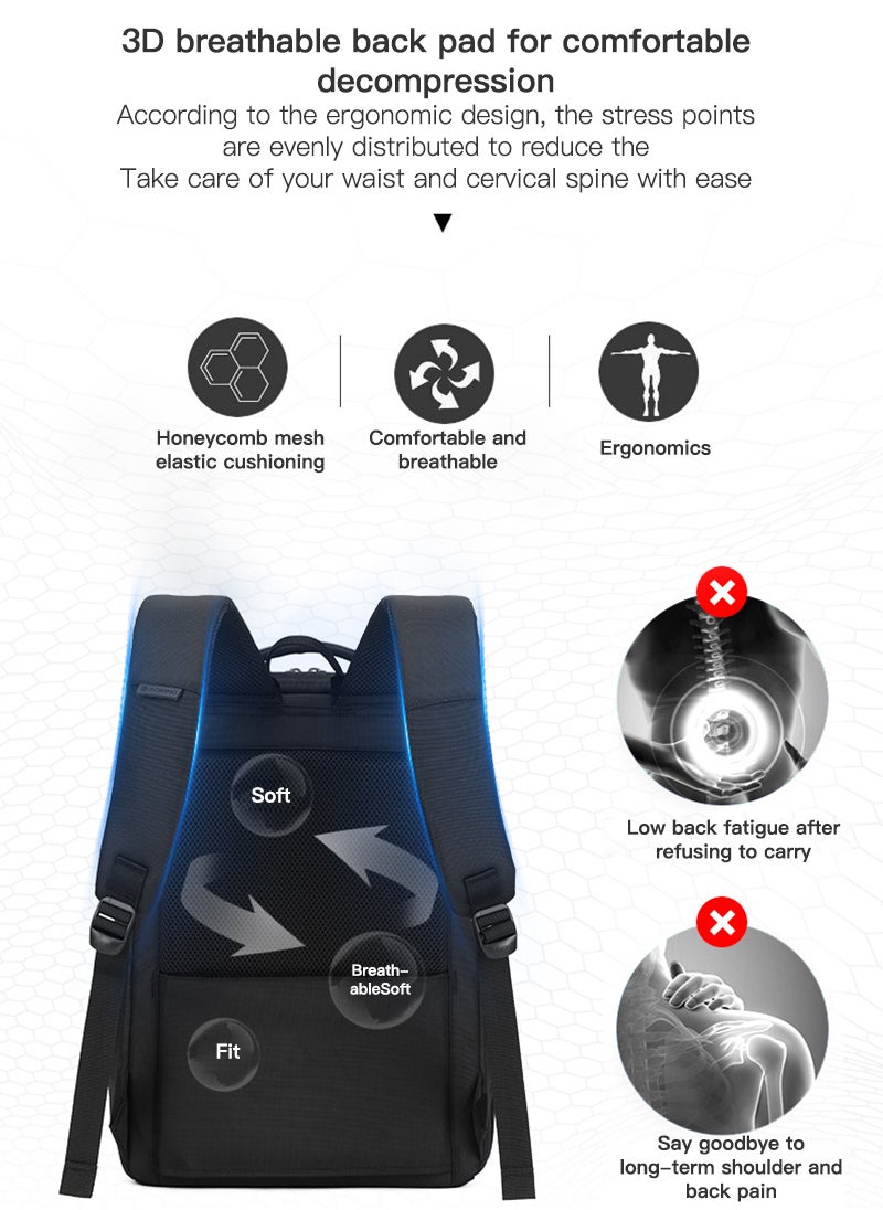 Laptop Backpack for Travel Water Resistant College Backpack for Men Laptop Bag with USB Charging Port,Black