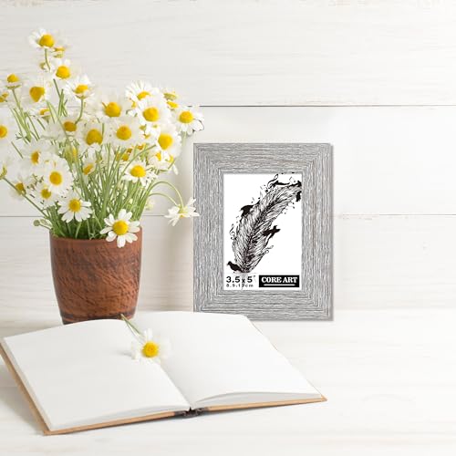 CORE ART 3.5x5 Picture Frame, Handmade Wood Rustic Gray (Grey) Photo Frame Set of 2, High Definition Semi-tempered Glass Wall or Tabletop Display - Image 4