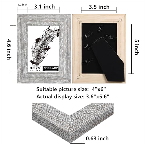 CORE ART 3.5x5 Picture Frame, Handmade Wood Rustic Gray (Grey) Photo Frame Set of 2, High Definition Semi-tempered Glass Wall or Tabletop Display - Image 2