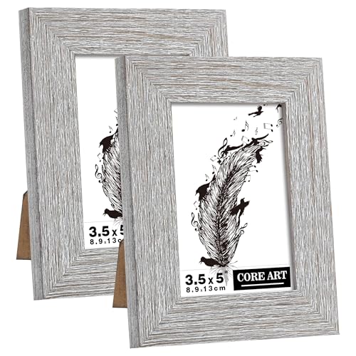 CORE ART 3.5x5 Picture Frame, Handmade Wood Rustic Gray (Grey) Photo Frame Set of 2, High Definition Semi-tempered Glass Wall or Tabletop Display - Image 1