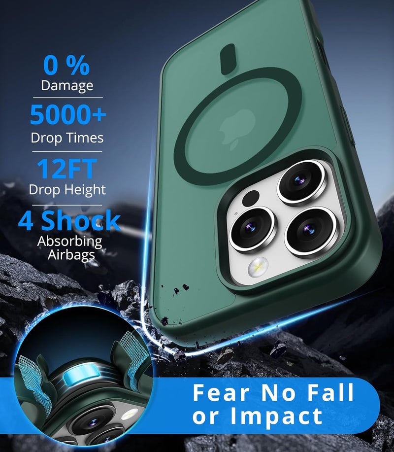 Vansdon Magnetic for iPhone 16 Pro Case with 1 Protective Glass, Compatible with Magsafe, Military Standard Drop Protection, Translucent Matte Back, Shockproof Mobile Phone Case, Dark Green - Image 2