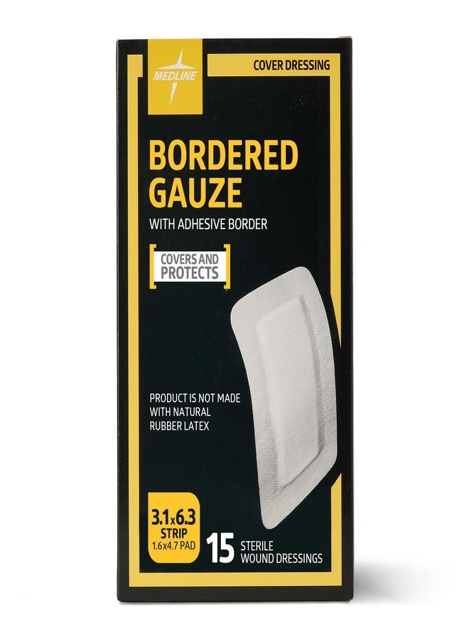 Medline Sterile Bordered Gauze, 3" x 6" with 1.5" x 4" Pad (Pack of 15) - Image 1