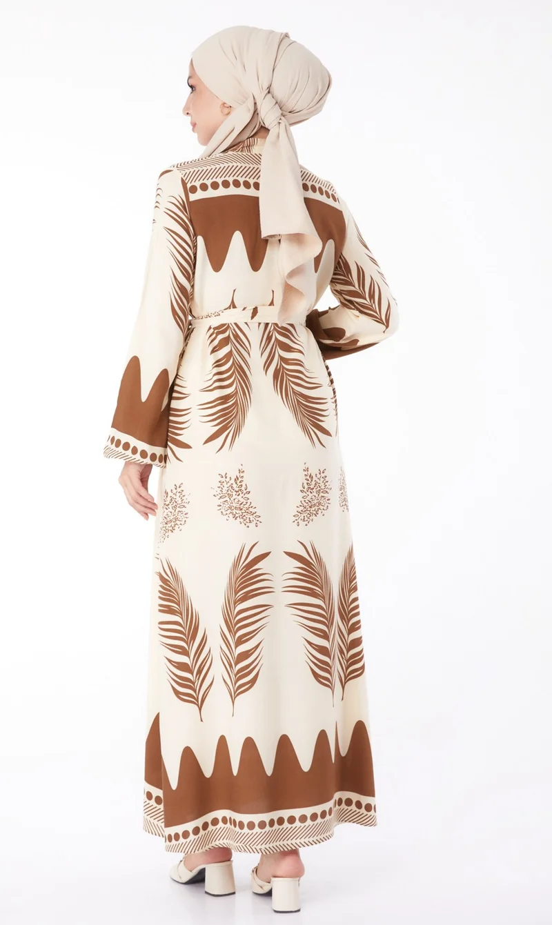 Tofisa Plain Judge Collar Women's Brown Water Patterned Plaid Dress - 13270
