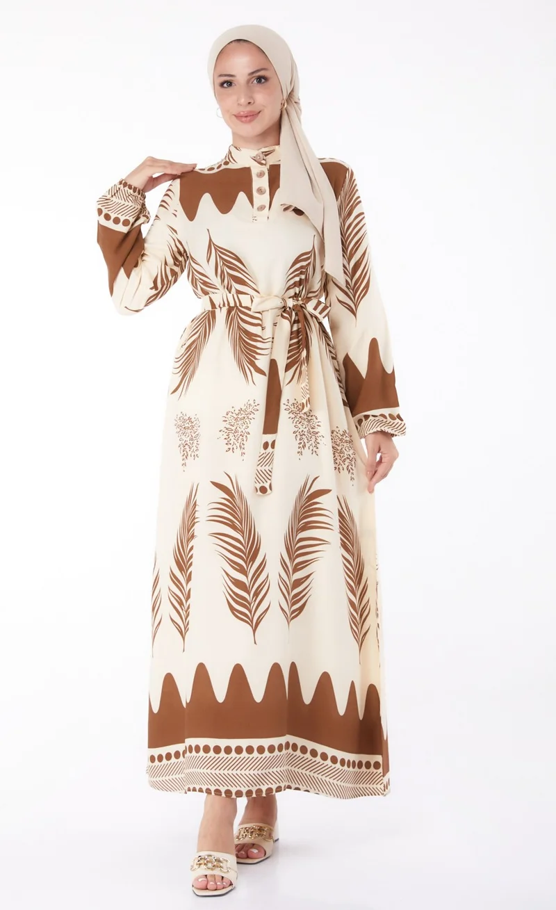 Tofisa Plain Judge Collar Women's Brown Water Patterned Plaid Dress - 13270