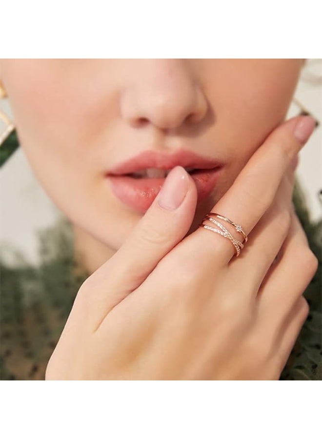 Cross Ring Fashion Jewelry 18k Rose Gold Shiny CZ Crystal Diamond Crossover Double Layer Open Adjustable Ring for Women - Image 3