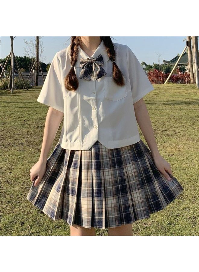 Short Jk Uniform Basic Doll Collar White Shirt Short Sleeve White Shirt Summer College Style Pleated Skirt Set