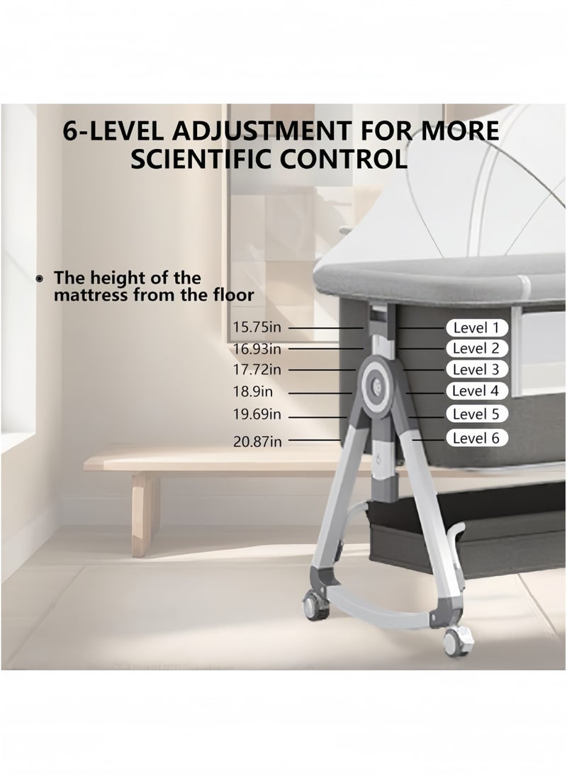 GGEROU 4 in 1 Baby Bassinet & Bedside Sleeper with Soft Mattress,Ultra-Breathable & Washable,Removable Mosquito Net,6 Height Adjustable,Rocking Mode,Storage Basket,Wheels - Image 3