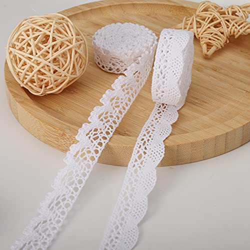 HERZWILD 32.8 Yards White Sewing Lace Ribbon Cotton Lace Trim White Vintage Decorative Trim Crochet Decorative Textile Fabric for Sewing Crafts Wedding Decoration(30m/W) - Image 4
