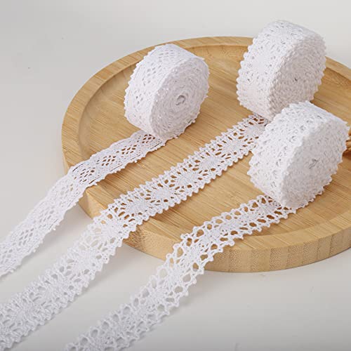 HERZWILD 32.8 Yards White Sewing Lace Ribbon Cotton Lace Trim White Vintage Decorative Trim Crochet Decorative Textile Fabric for Sewing Crafts Wedding Decoration(30m/W) - Image 3