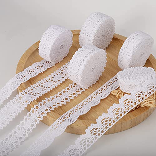 HERZWILD 32.8 Yards White Sewing Lace Ribbon Cotton Lace Trim White Vintage Decorative Trim Crochet Decorative Textile Fabric for Sewing Crafts Wedding Decoration(30m/W) - Image 1