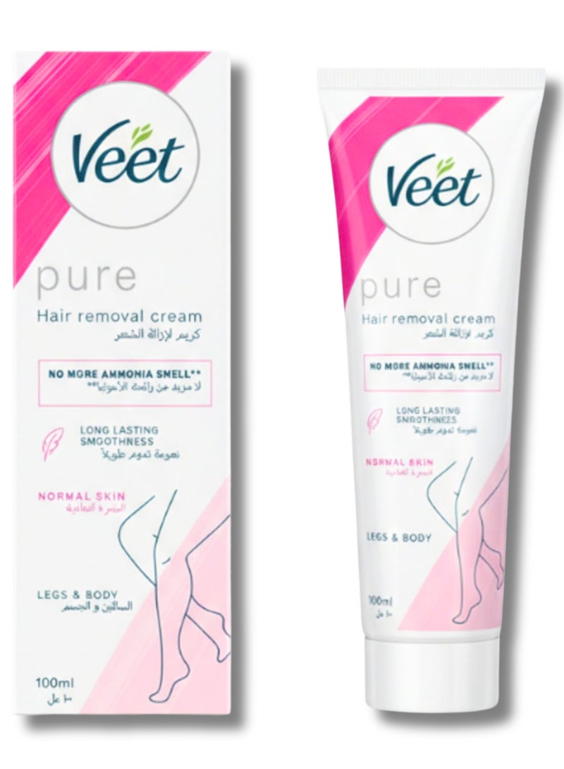 Veet Pure Hair Removal Cream For Legs & Body - Normal Skin, 100ml - Image 1