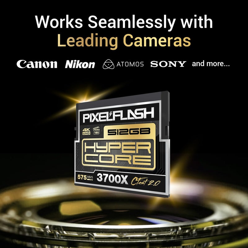 PixelFlash بطاقة 512 جيجابايت بيكسل فلاش CFast 2.0 3600X هايبر كور 565 ميجابايت/ثانية SATA3 VPG180 بطاقة C فاست متوافقة مع كاميرات الفيديو والصور السينمائية DSLR مختبرة ومعتمدة ذاكرة فلاش 512 جيجابايت موديل 2024 - Image 3