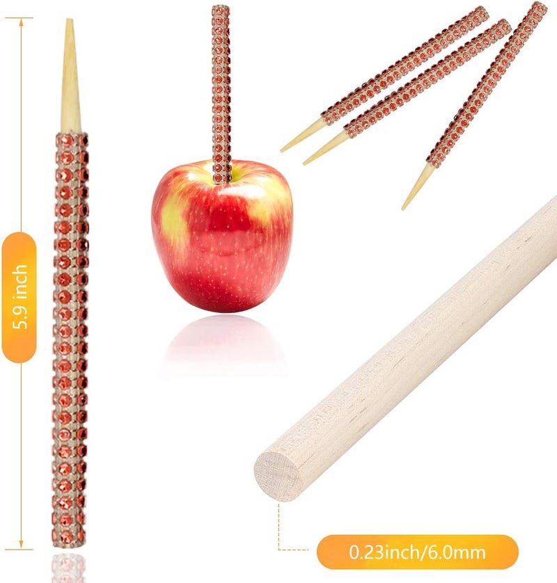 MGWOTH 24 Pack Bling Candy Apple Sticks and Bags Kits, Caramel Apple Wooden Skewers,Food Bamboo Decorative Sticks for Rice Krispie Treats Cookie Cake Pops Corn Dogs with Glass Wrapper Glitter Ribbons Tie - Image 3