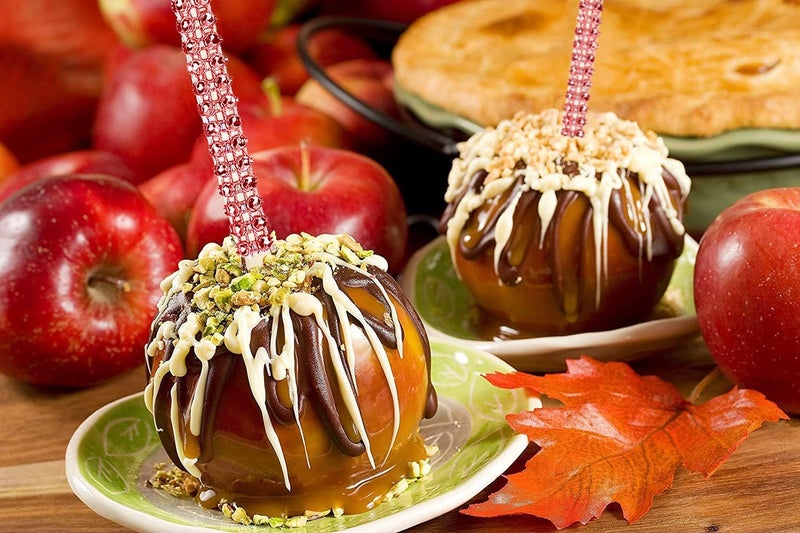 MGWOTH 24 Pack Bling Candy Apple Sticks and Bags Kits, Caramel Apple Wooden Skewers,Food Bamboo Decorative Sticks for Rice Krispie Treats Cookie Cake Pops Corn Dogs with Glass Wrapper Glitter Ribbons Tie - Image 5