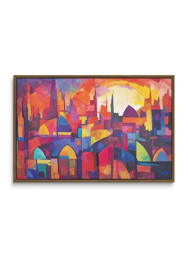 Home Gallery Abstract painting city with blue sky red sun Print Framed Wall Art 120x80 - Image 3