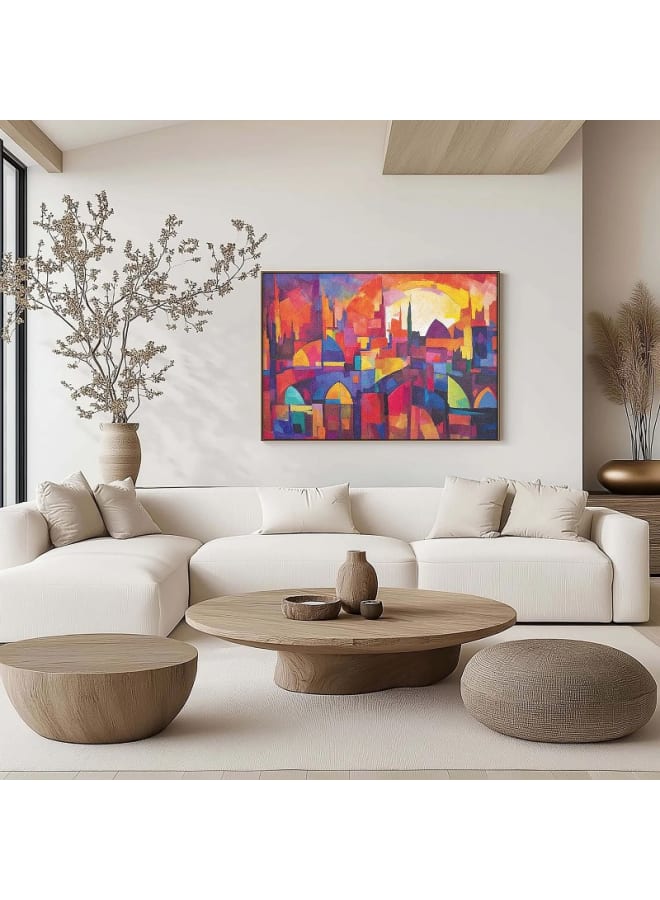 Home Gallery Abstract painting city with blue sky red sun Print Framed Wall Art 120x80 - Image 2