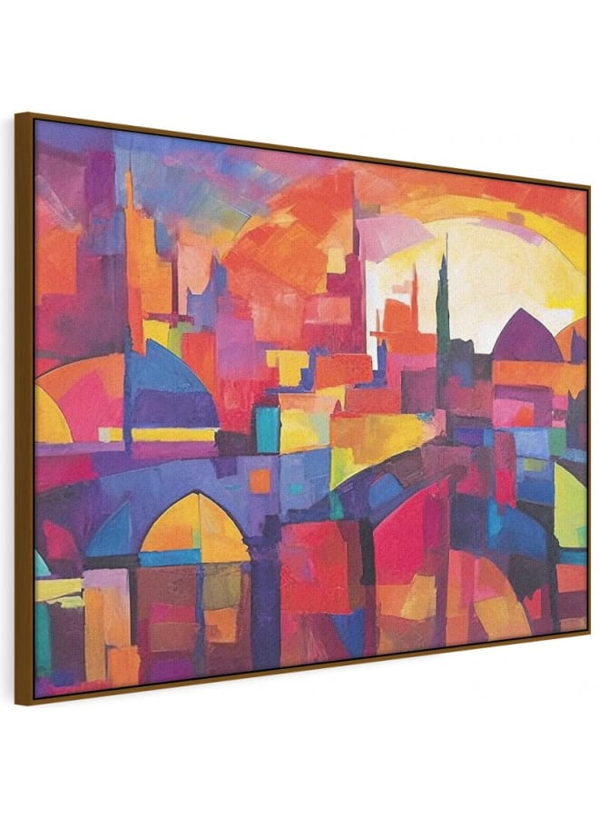 Home Gallery Abstract painting city with blue sky red sun Print Framed Wall Art 120x80 - Image 5