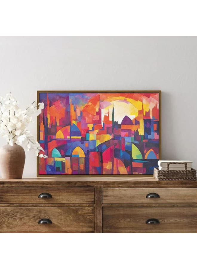Home Gallery Abstract painting city with blue sky red sun Print Framed Wall Art 120x80 - Image 4