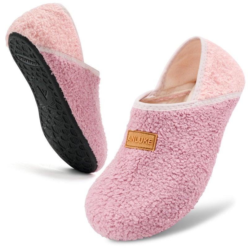 ANLUKE Slipper for Women Men Slipper Socks Fuzzy House Shoes Rubber Sole Slip On Soft-Lightweight Non Slip Indoor/Outdoor Pink - Image 1