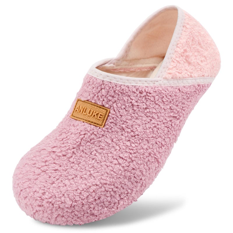 ANLUKE Slipper for Women Men Slipper Socks Fuzzy House Shoes Rubber Sole Slip On Soft-Lightweight Non Slip Indoor/Outdoor Pink - Image 3