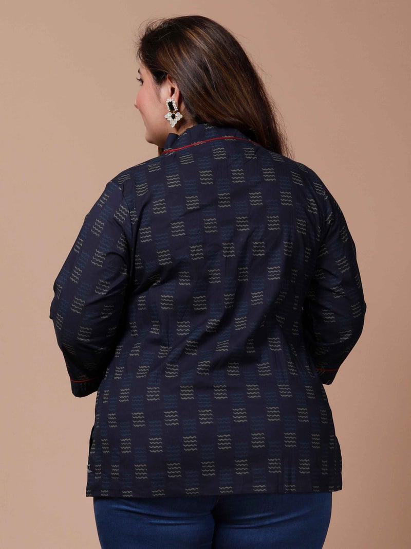 Miravan Womens Plus Size Navy Blue Printed Cotton Top - Image 4