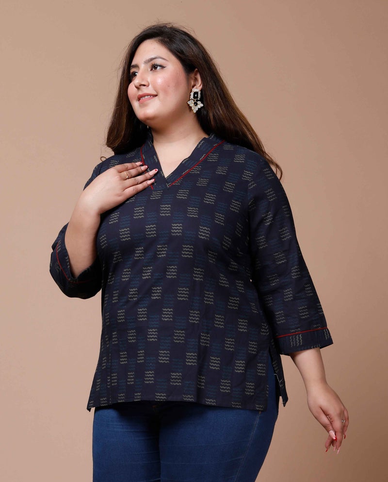 Miravan Womens Plus Size Navy Blue Printed Cotton Top - Image 3
