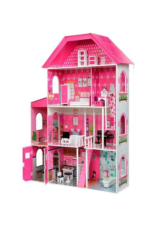 Wooden doll house for children, a doll house toy as a gift for girls with a realistic 3D design that you can assemble yoursel 