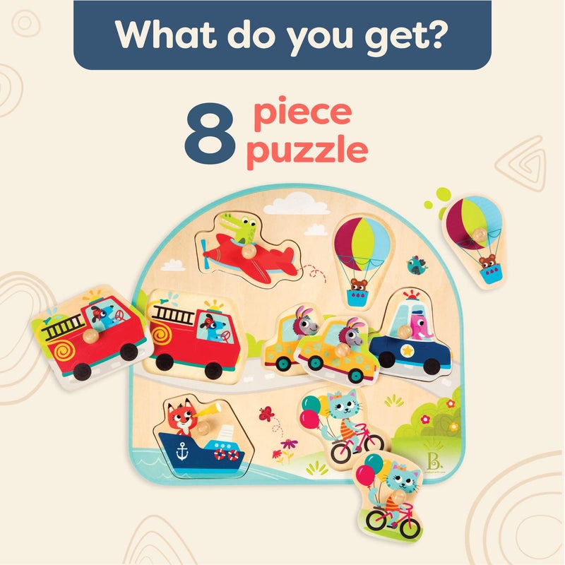 B. Toys ب. ألعاب - لغز دبابيس خشبية للمركبات - سيارات، شاحنات والمزيد - لغز للأطفال الصغار - 7 قطع سميكة - لعبة تعليمية مبكرة - 18+ شهر - مغامرة أثناء التنقل - Image 5