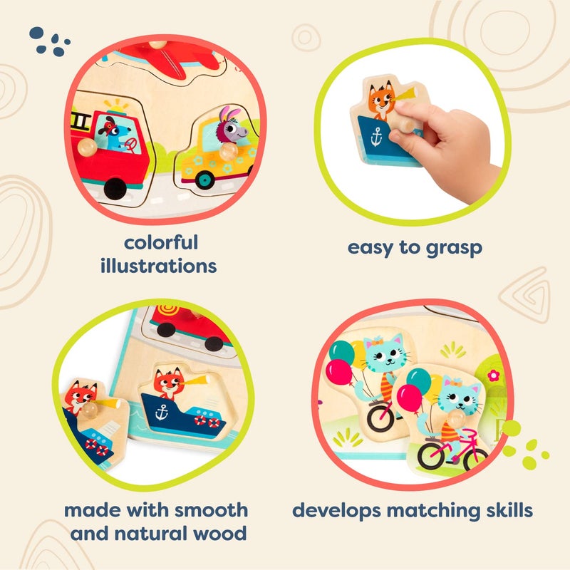 B. Toys ب. ألعاب - لغز دبابيس خشبية للمركبات - سيارات، شاحنات والمزيد - لغز للأطفال الصغار - 7 قطع سميكة - لعبة تعليمية مبكرة - 18+ شهر - مغامرة أثناء التنقل - Image 4