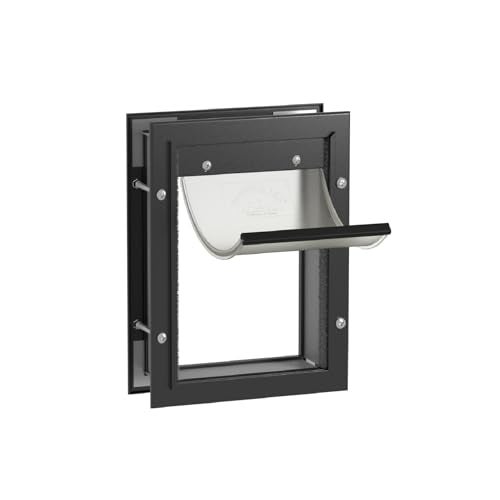 Hakuna Pets Deluxe Aluminum Pet Cat and Dog Door with 2Way Locking Panel for Screens Doors and Walls up to 28 Thick Small Black