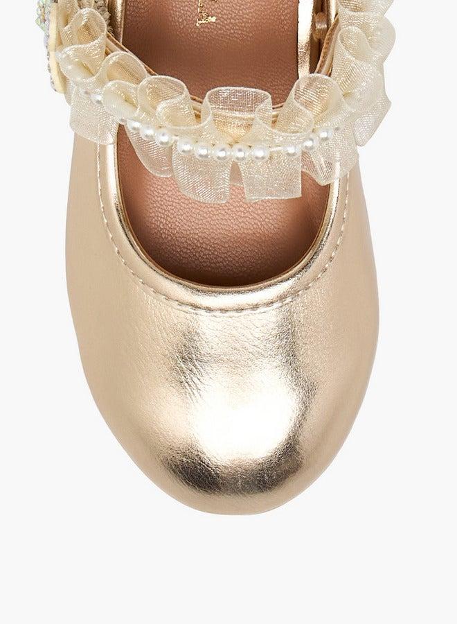 Flora Bella By Shoexpress Ruffle Detail Ballerina Shoes with Hook and Loop Closure - Image 4