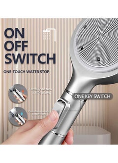 Excefore Shower Head with Filter, High Pressure Double-Sided Shower Head with Silicone Body Scrubber, Handheld Shower with On/Off Switch, 5 Spray Modes for Body and Hair Massage (Silver)  - Image 4