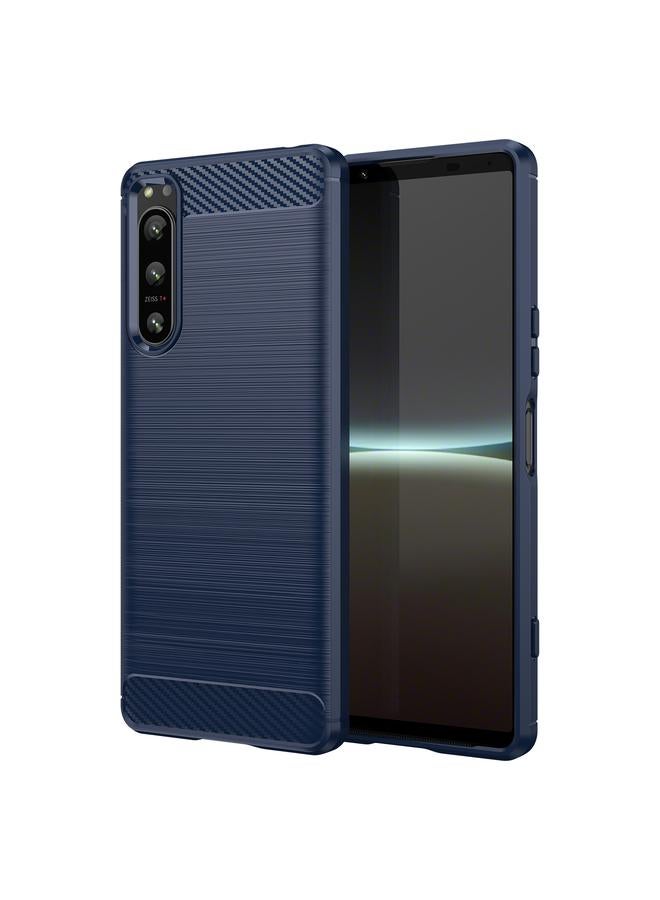 For Sony Xperia 5 IV Brushed Texture Carbon Fiber TPU Phone Case(Blue)