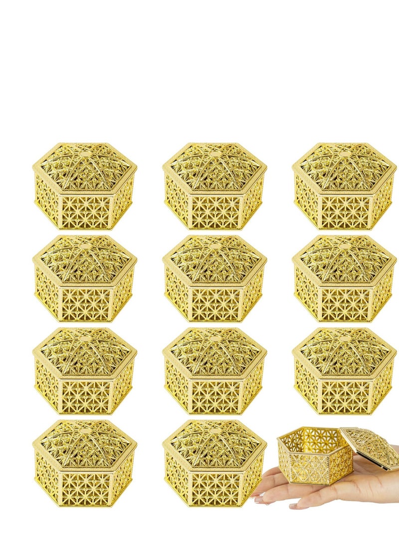 XiuWoo 12 Pcs Hexagon Candy Boxes Plastic Wedding Favor Hollow Jars Storage Gift for Baby Shower Birthday Party,Hexagon Gold - Image 1
