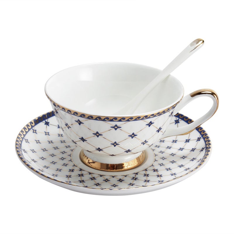 Porlien Royal Blue Star-Night Porcelain 7-Ounce Teacup And Saucer Set With 6-Inch Coffee Spoon - Image 1