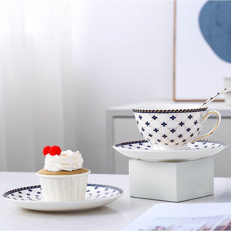 Porlien Royal Blue Star-Night Porcelain 7-Ounce Teacup And Saucer Set With 6-Inch Coffee Spoon - Image 4