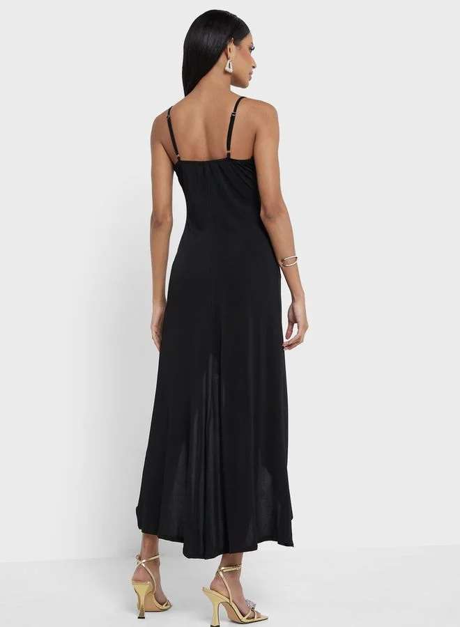 John Zack Ruffled Slit Dress