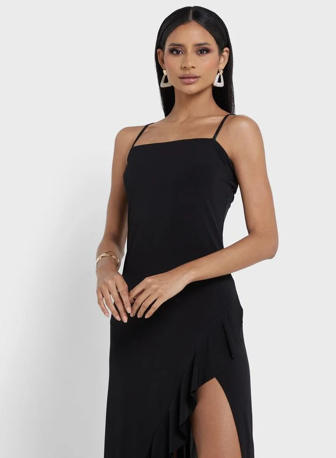 John Zack Ruffled Slit Dress