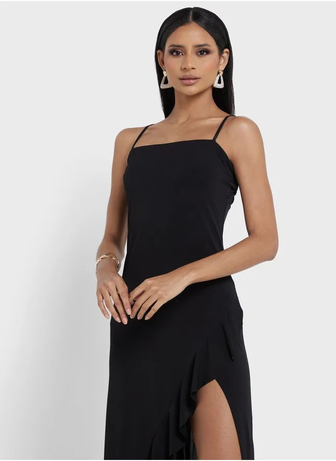 John Zack Side Slit Ruffle Dress