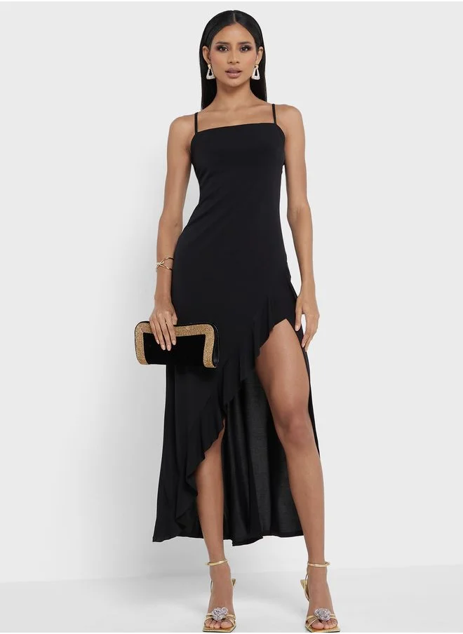 John Zack Side Slit Ruffle Dress