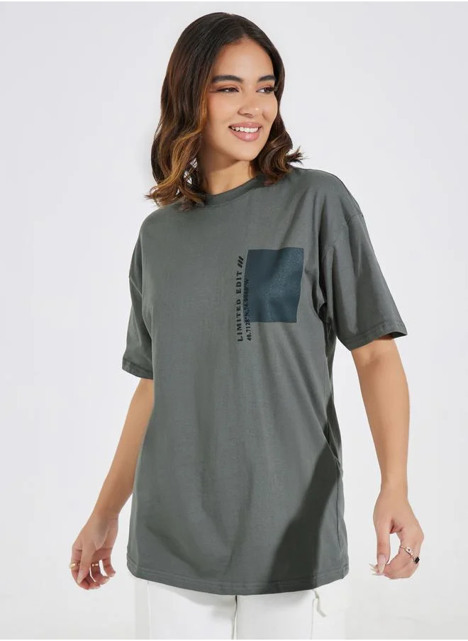 Styli Cotton Jersey Printed Oversized T-Shirt