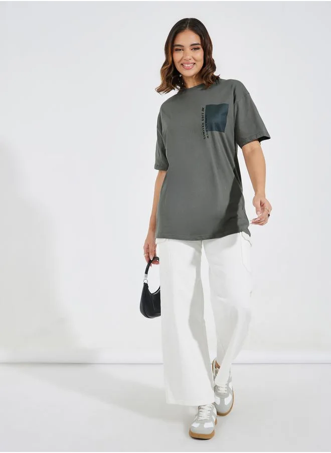 Styli Cotton Jersey Printed Oversized T-Shirt